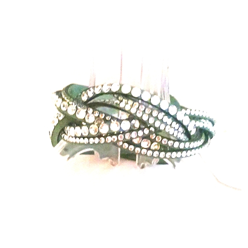 NWT WOMENS VELVET BRAIDED STRAP OLIVE GREEN WITH CLEAR RINESTONES NWT